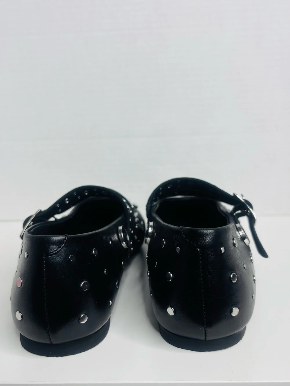 Free People Black Pointed Toe Double-Buckle Stud Flats